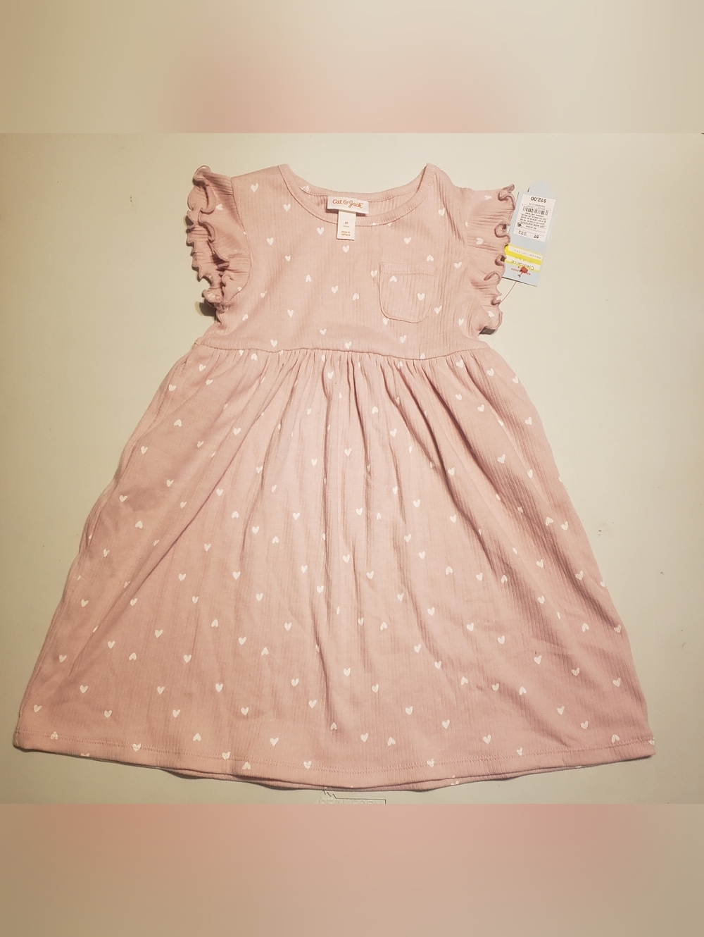 Cat & Jack Light Mauve Heart Print Ruffle-Sleeve Dress